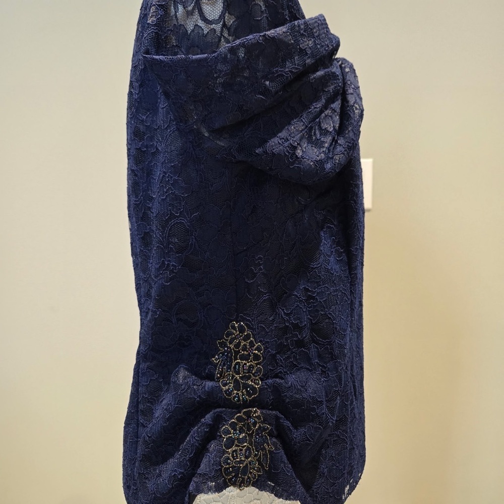 Navy Blue Lace Blazed and Matching Top with Flower Accent - Picture 8 of 8